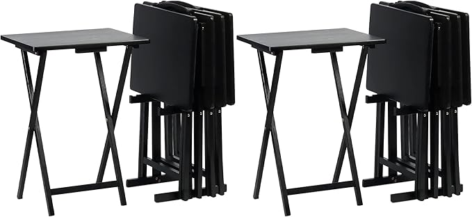 Portable black tray tables for meals, work, or TV