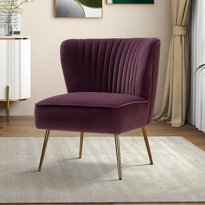 Modern Upholstered Cute Side Chair with Gold Metal Legs