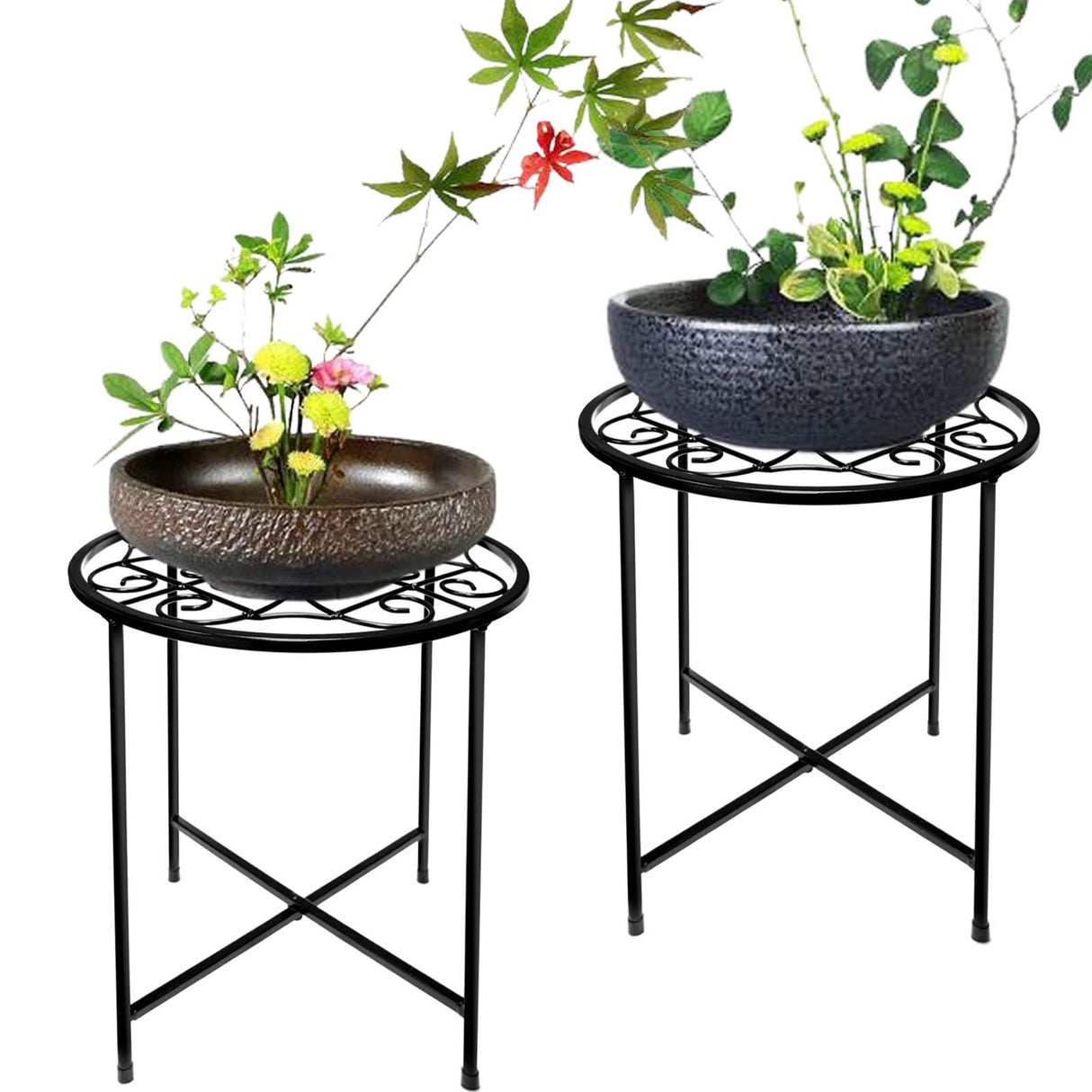 Rust-resistant black metal flower pot holder