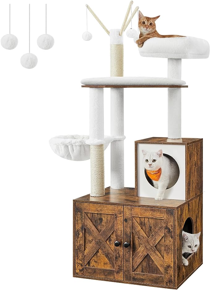 Woody Wonders Cat Tree with Litter Box Furniture Hidden Enclosure
