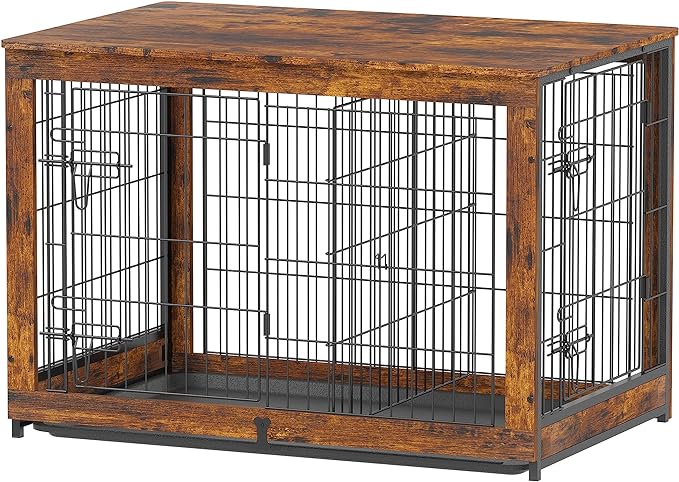 Wooden Dog Crate Furniture with Divider Panel, Dog Crate End Table