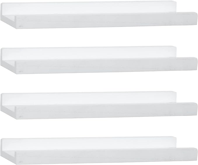 Picture Shelf with Ledge,Photo Ledge Shelves Set of 4,Rustic Wood Storage Display Wall