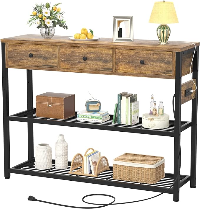 47'' Entryway Table with Outlets and USB Ports, Console Table