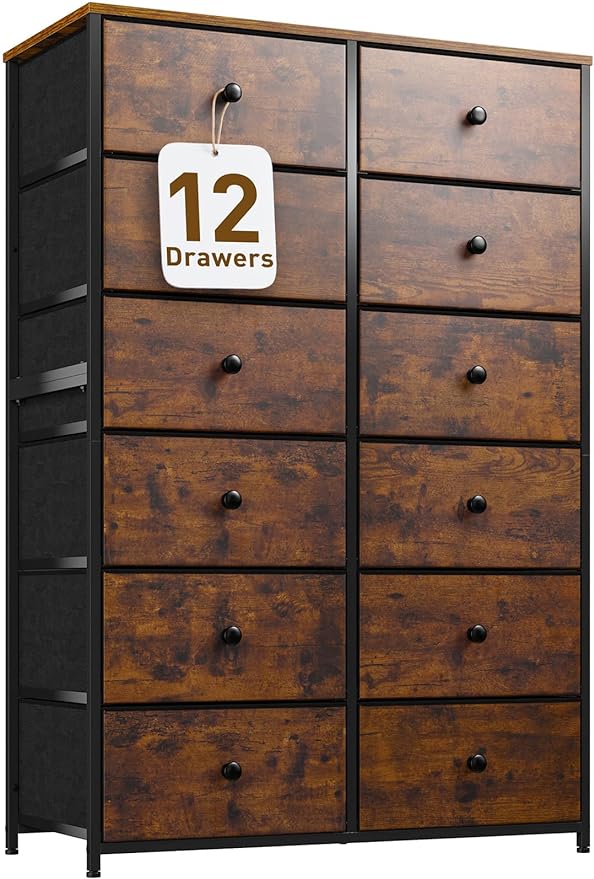 Black Dresser for Bedroom with 12 Drawers Tall Dressers