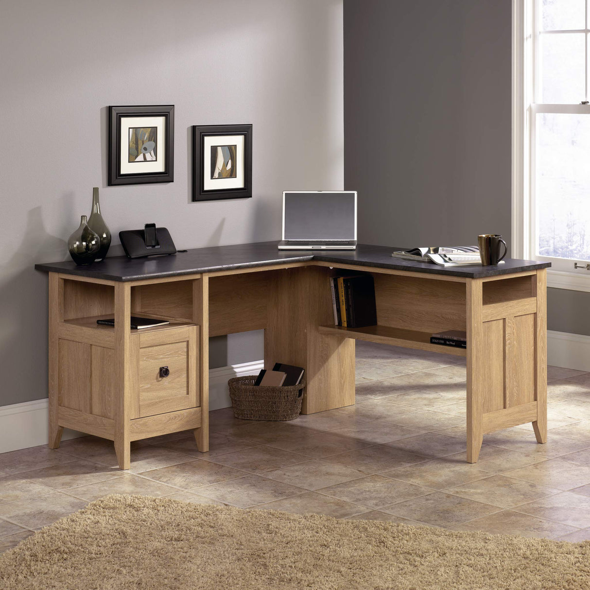 Rustic Home Office Desk with Durable Engineered Wood Construction