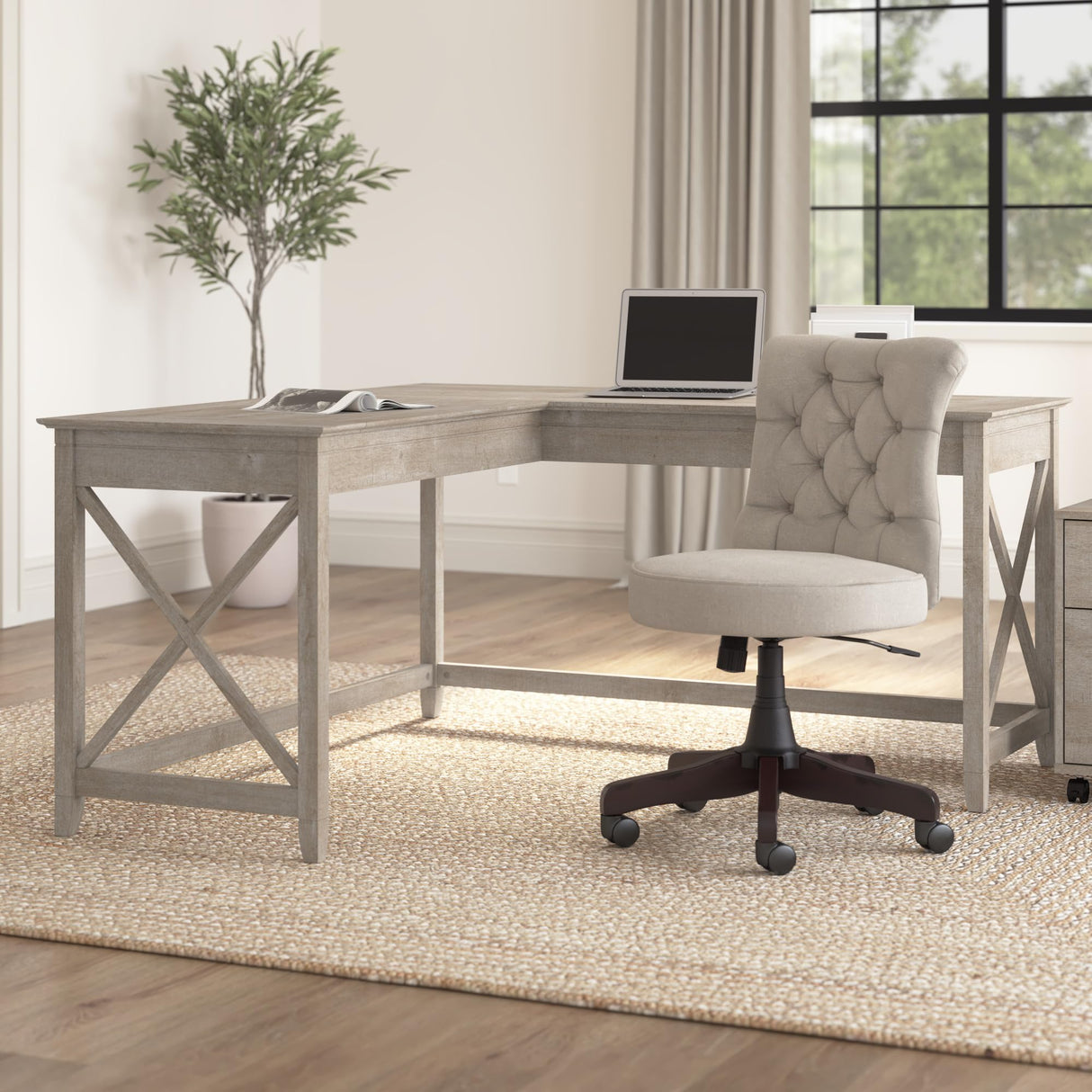 Rustic L-Shaped Home Office Desk with Farmhouse Design