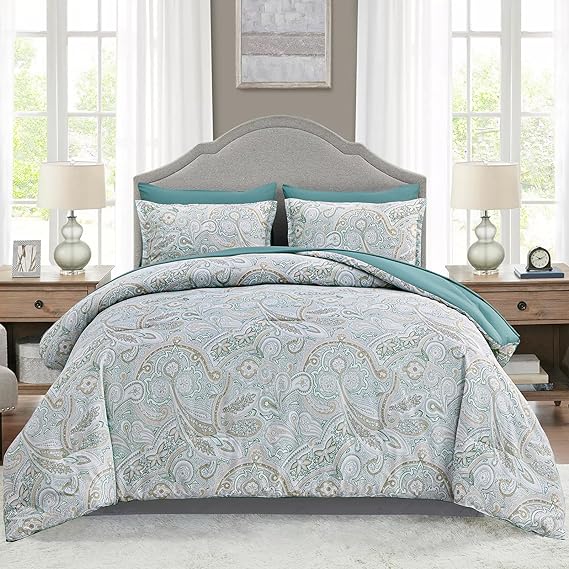 Paisley Comforter Set, 7-Piece Queen Bedding, Soft Microfiber
