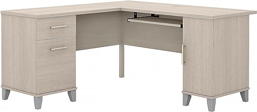 Somerset L Shaped Desk with Storage in Storm Gray Corner