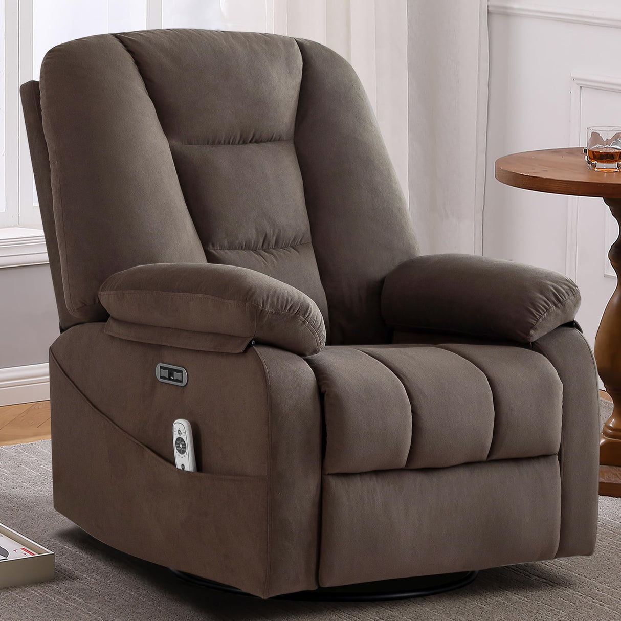 Sftaiyou LuxeGlide Power Recliner Chair in Brown with USB and Type-C Ports