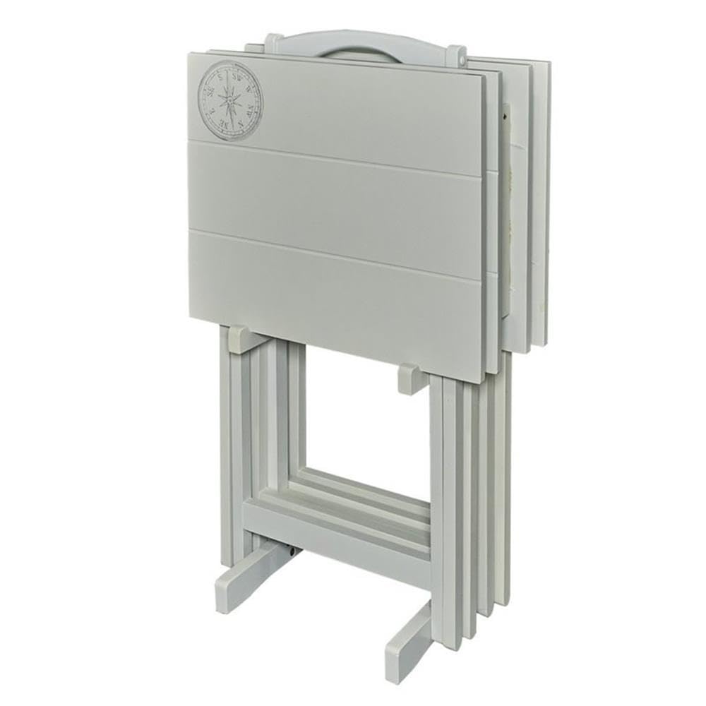 Side Angle of CompassPrint Folding Tray Table Storage Stand – Light Gray