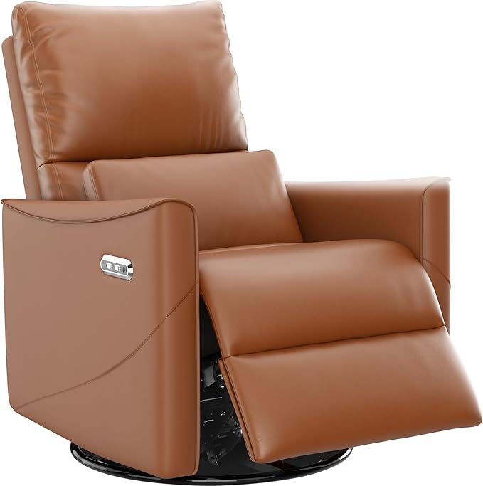 Side view of beige swivel rocker chair with USB control
