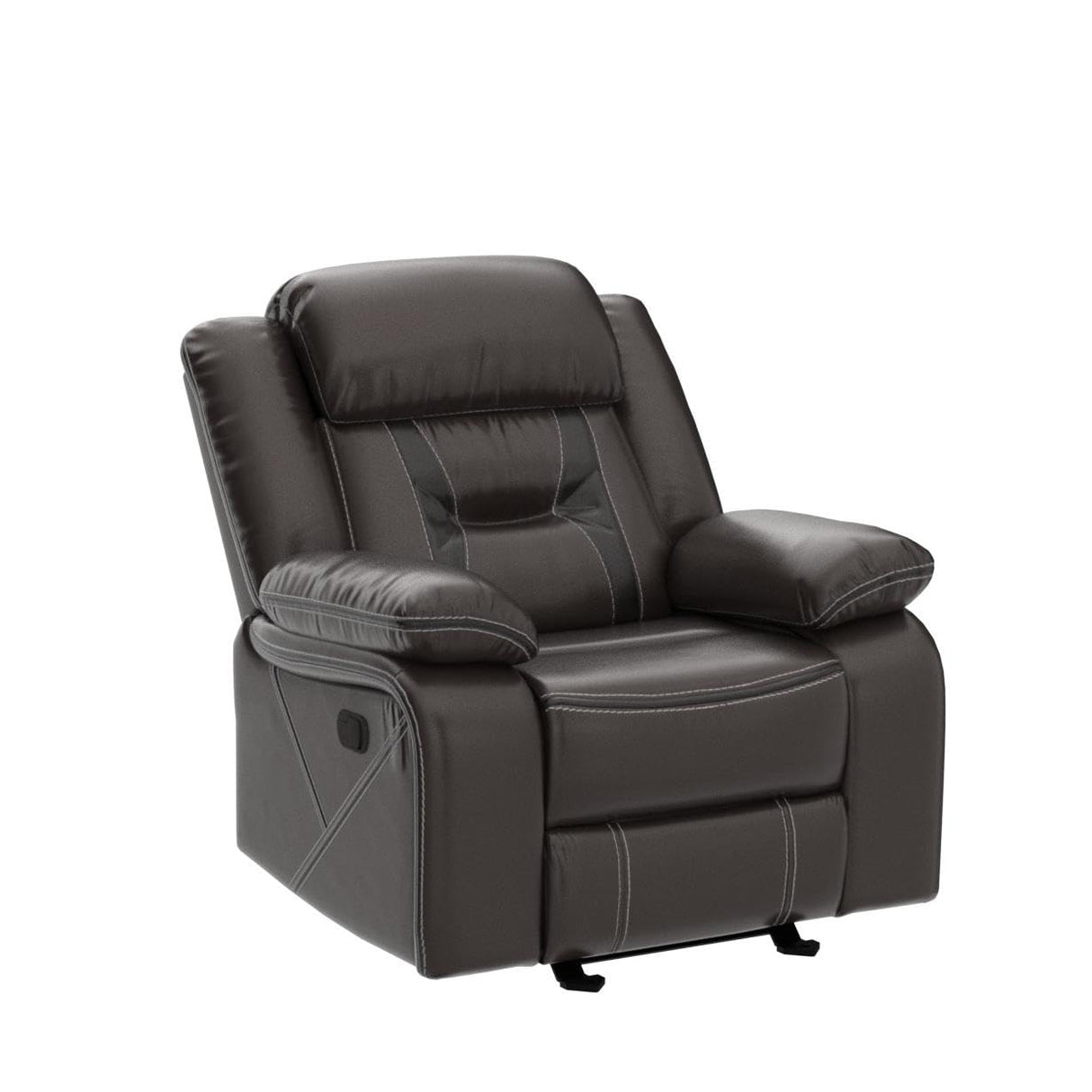 Side view showing armrest and plush cushioning