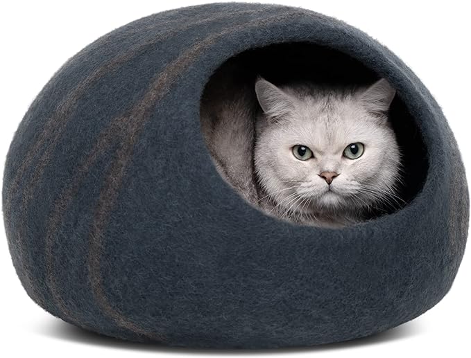 Premium Felt Cat Bed Cave - Handmade 100% Merino Wool Bed for Cats