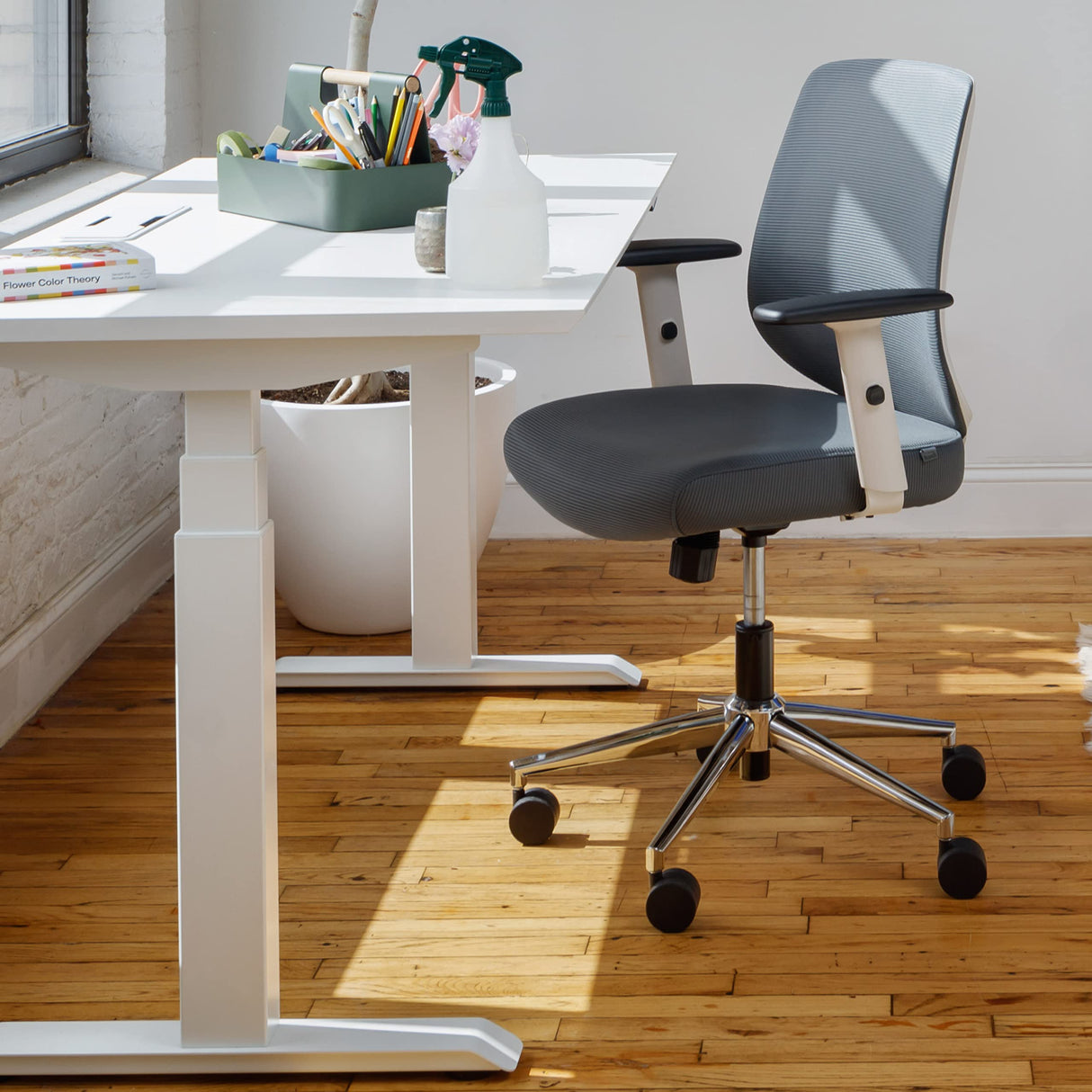 Slate ergonomic office chair with adjustable lumbar support and armrests