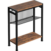 SlimFit™ 3-Tier Snack Table with Magazine Rack – rustic wood and black frame side table for small spaces