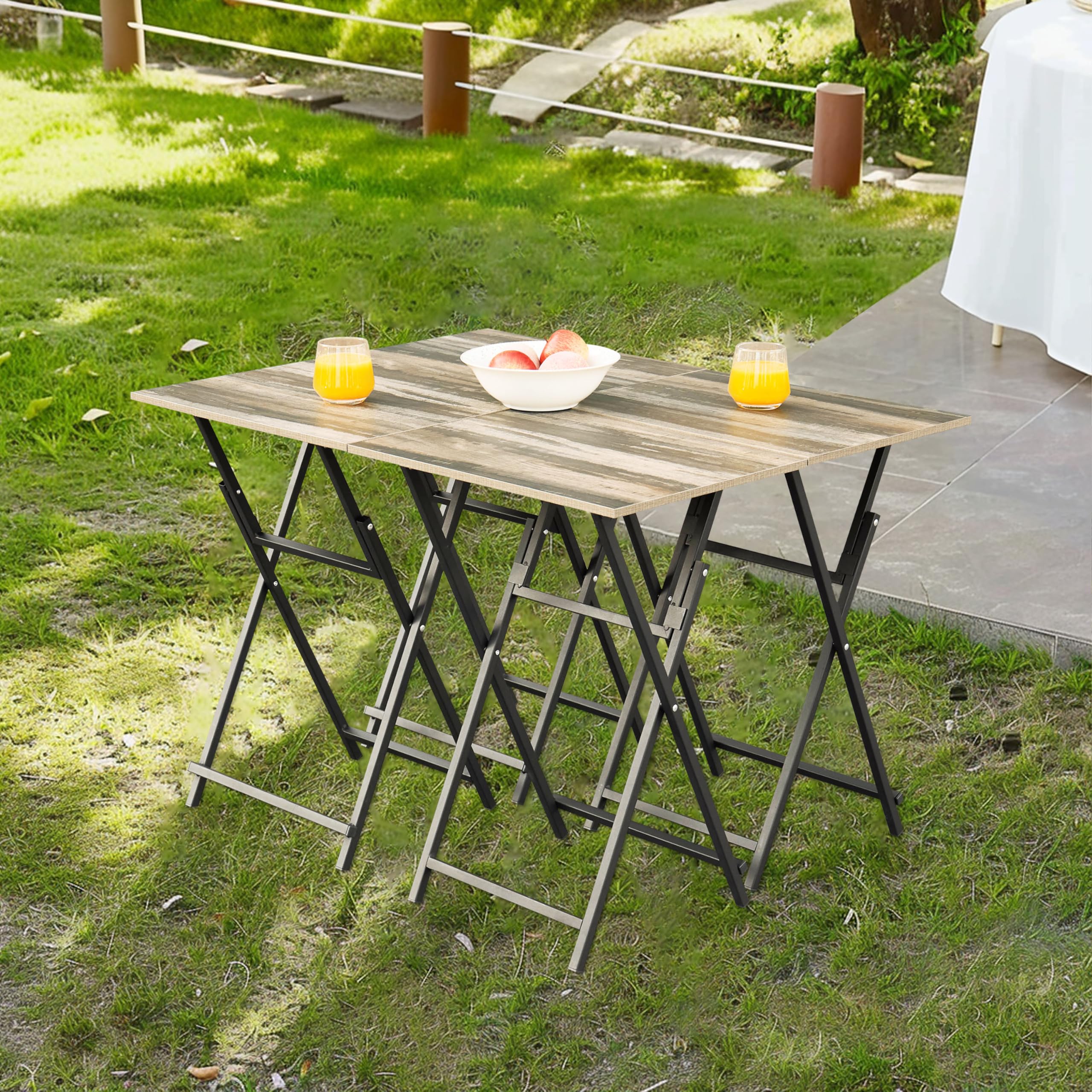 Space-saving tray tables neatly stacked in included stand