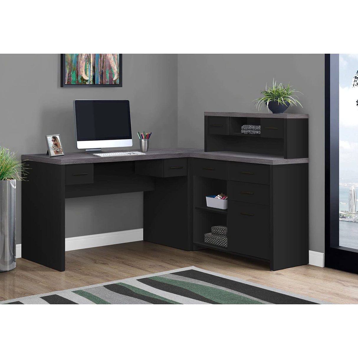 Spacious L-Shaped Workstation for Home Office Setup