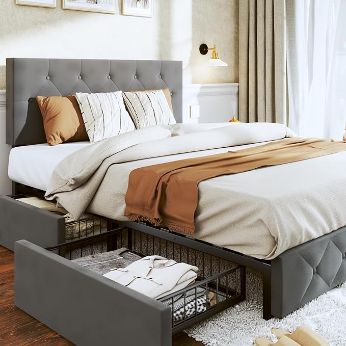 LuxeRest Upholstered Bed – Storage Drawers & Adjustable Headboard