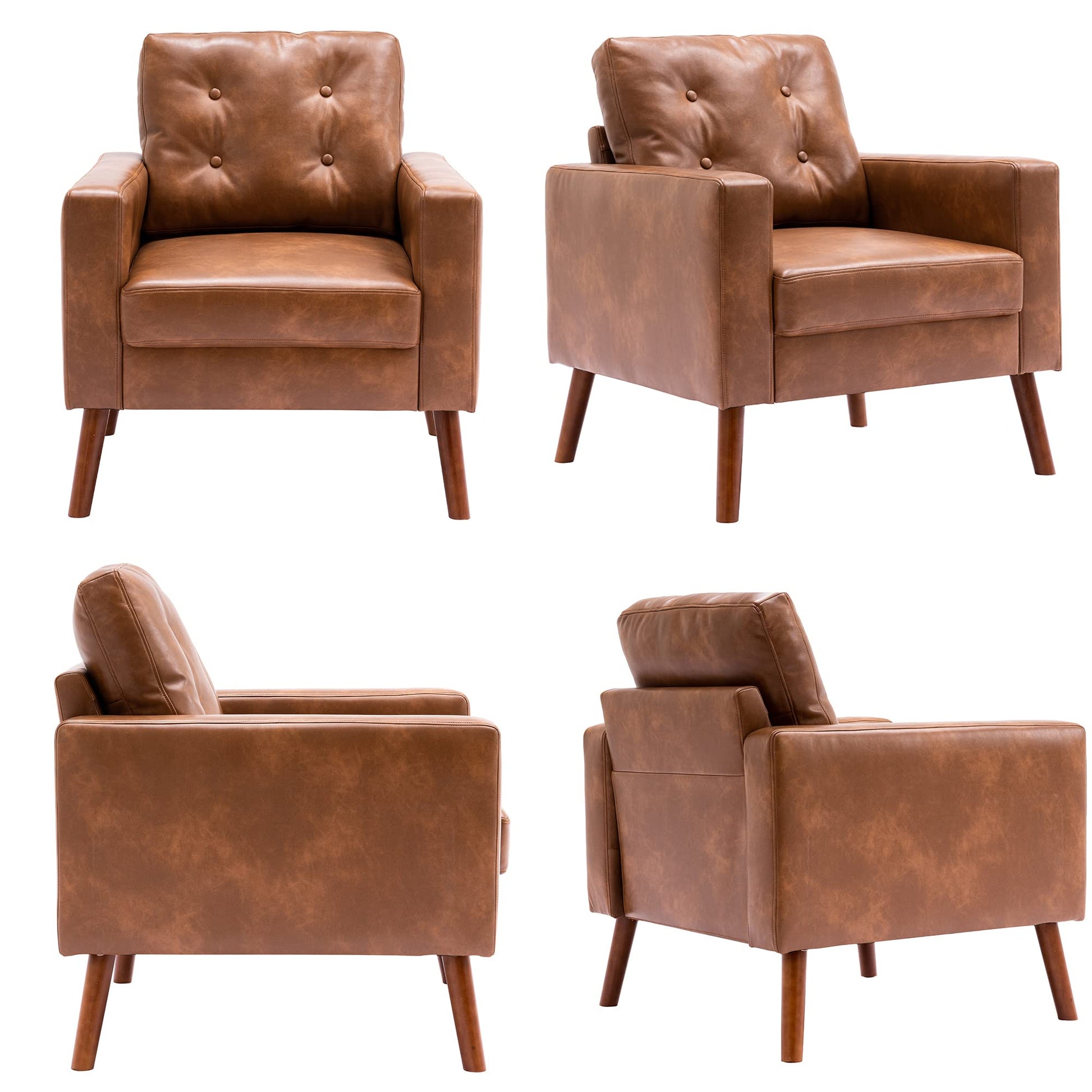 StoneCraft Arlo Caramel PU Leather Accent Chairs – 2-Pack Front View
