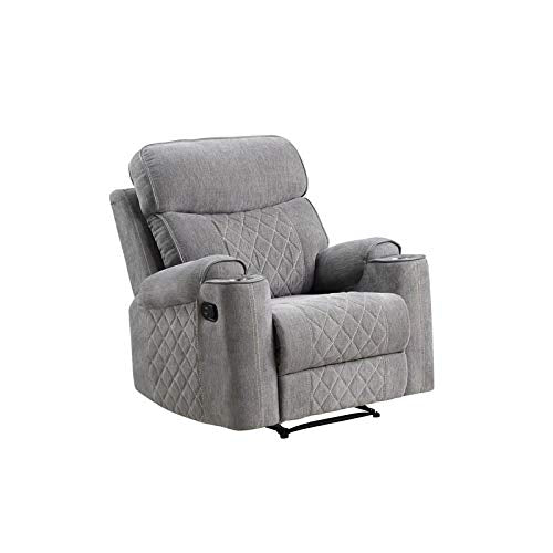 StoneCraft Diamond-Quilted Recliner Chair Front View in Gray Fabric