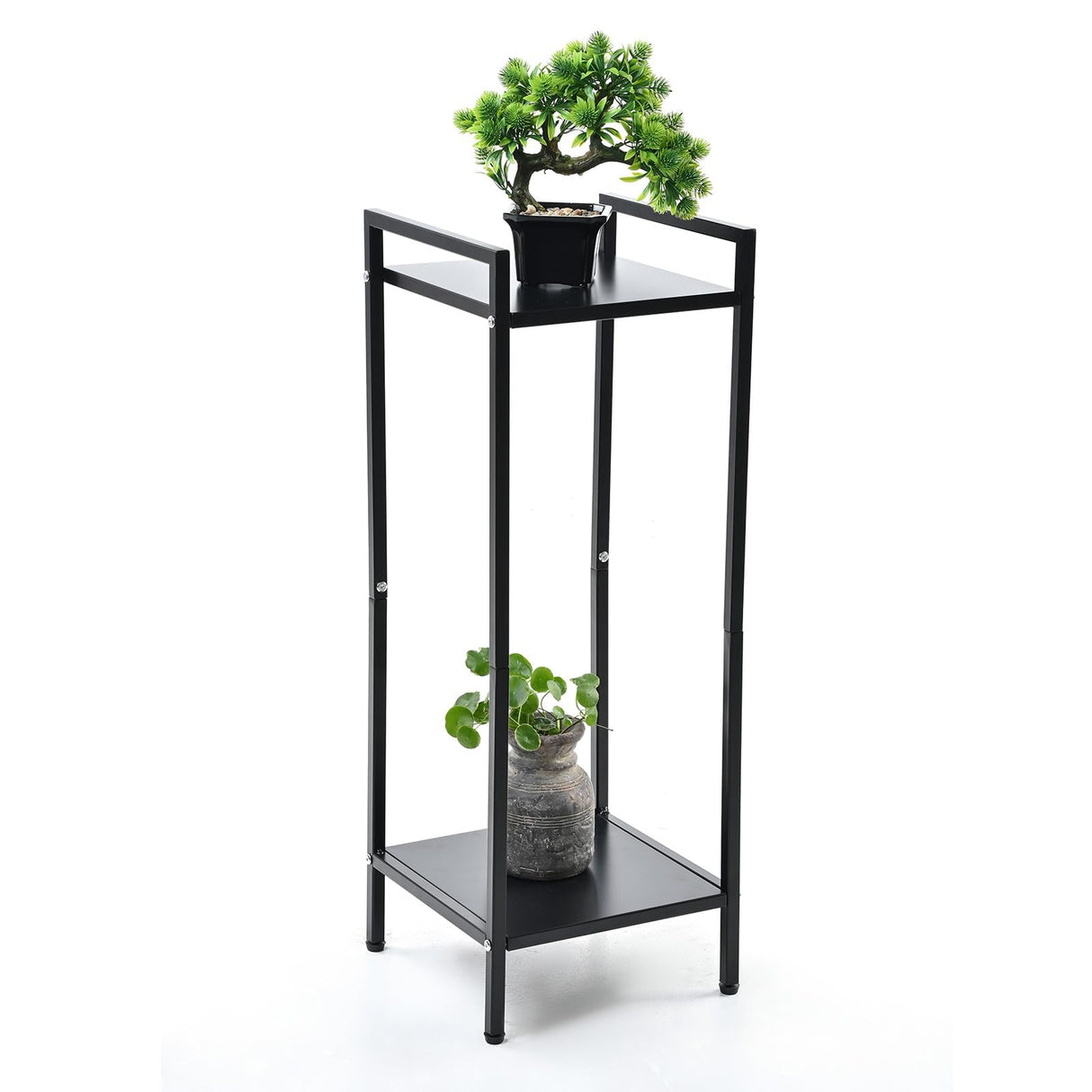 Tall metal 2-tier plant stand with modern design