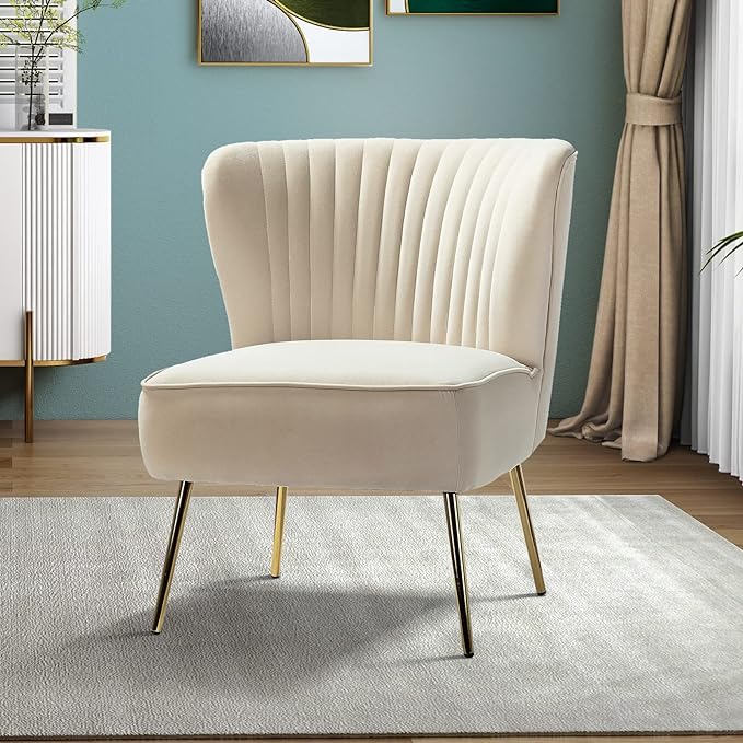 Modern Upholstered Cute Side Chair with Gold Metal Legs