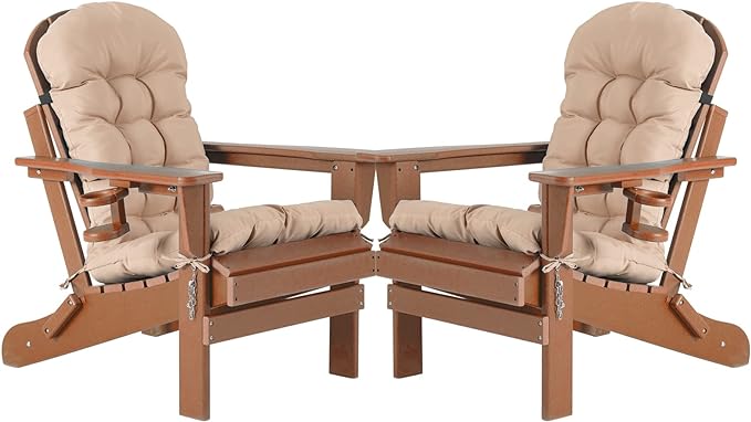 Folding Adirondack Chairs Set of 2 with Cushion with Cup Holde