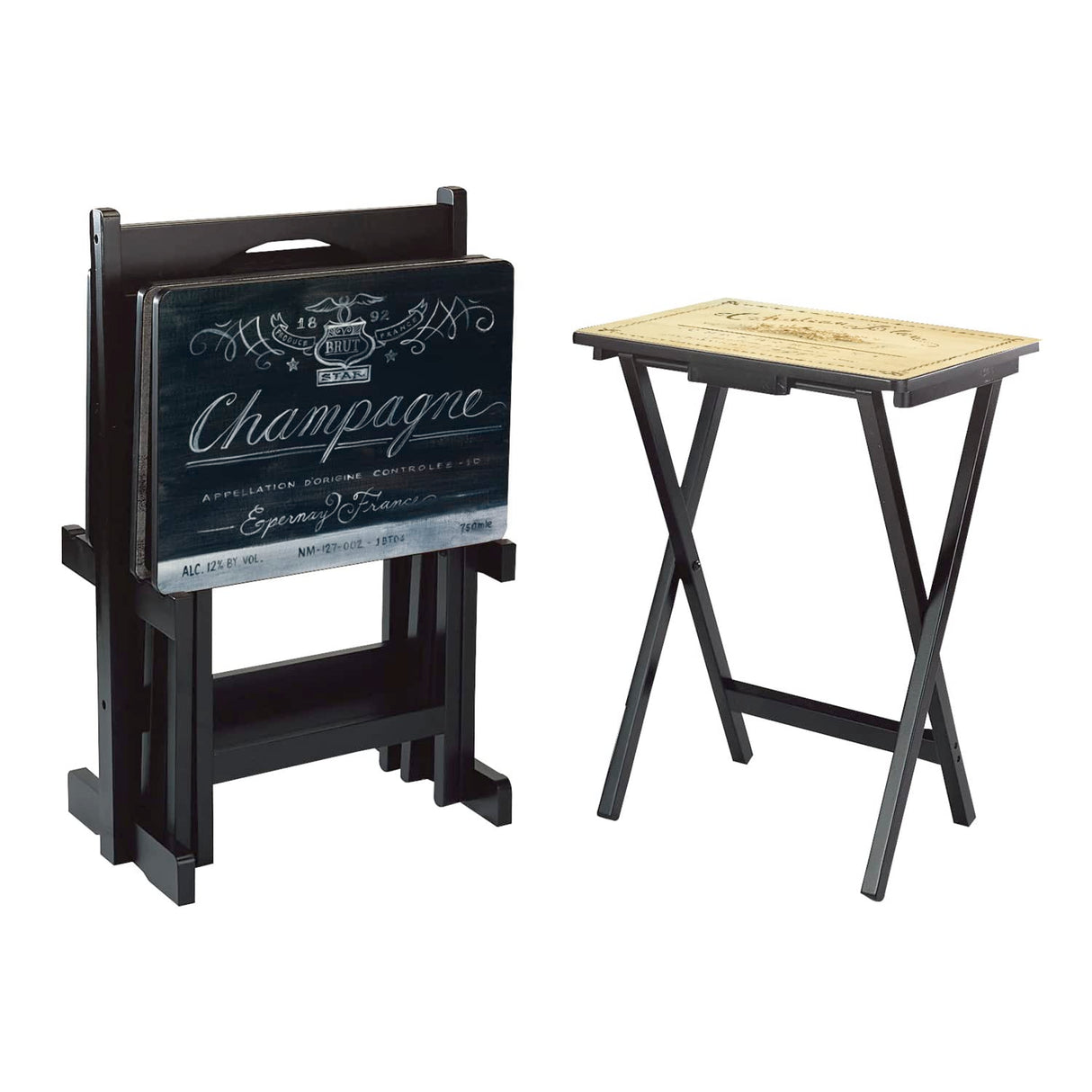 Tuscan Label folding tray table set of 4 with stand wine themed design