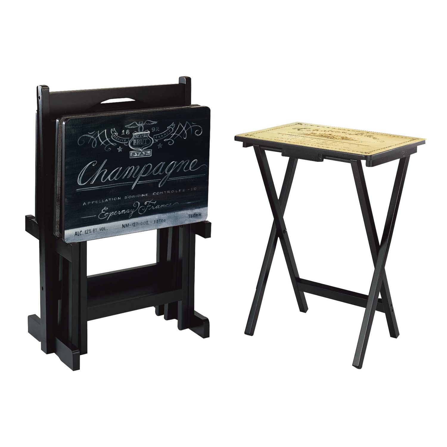 Tuscan Label folding tray table set of 4 with stand wine themed design