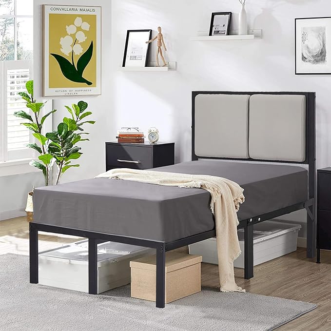 Upholstered Bed Frame Queen Size with Headboard(Deluxe PU Leather