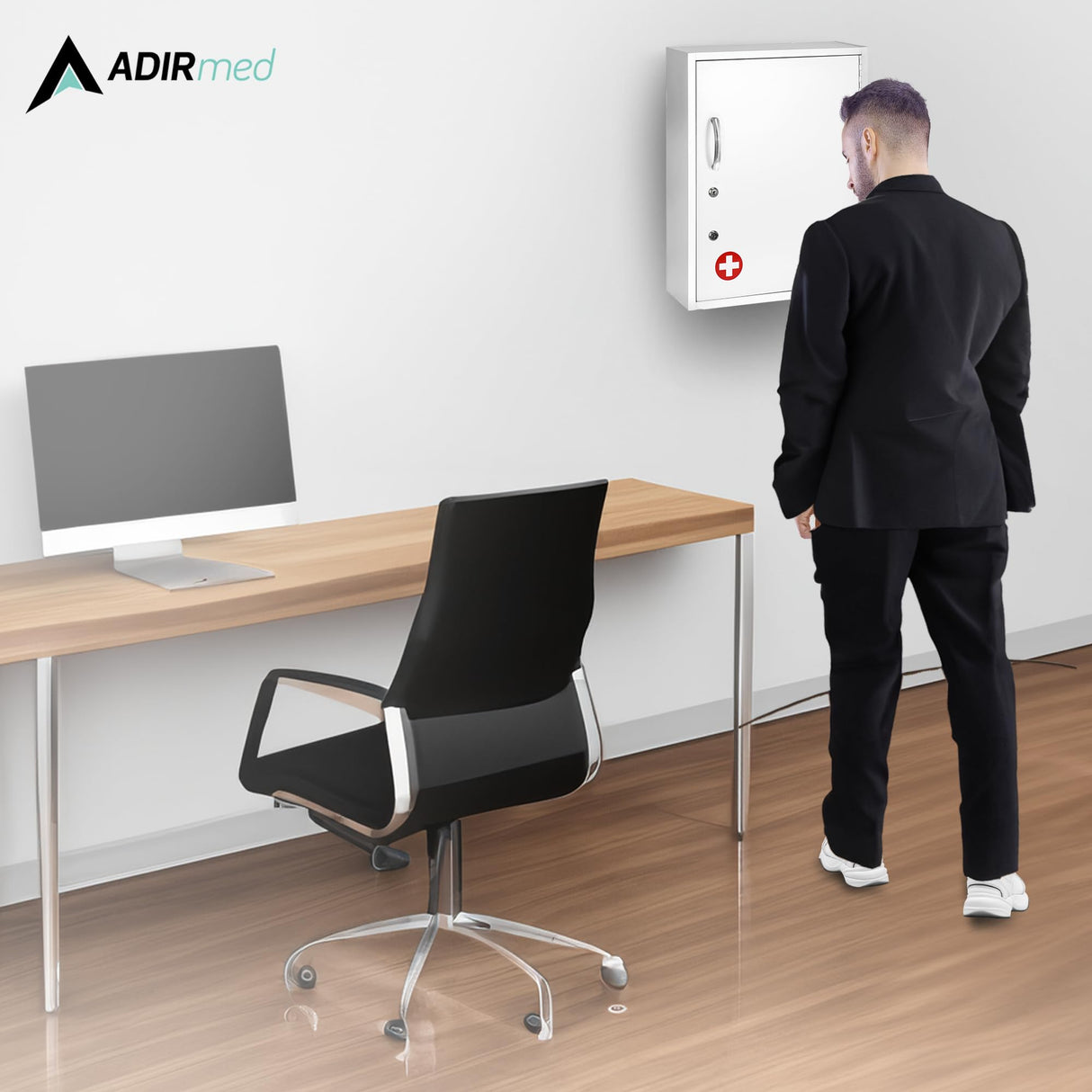 Wall-mounted locking medication cabinet with secure dual locks