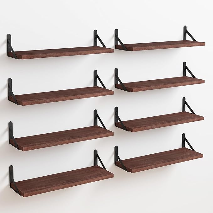 Floating Shelves Wall Shelves Width 4.7in Rustic Wood Set of 8, Wall Storage Shelves