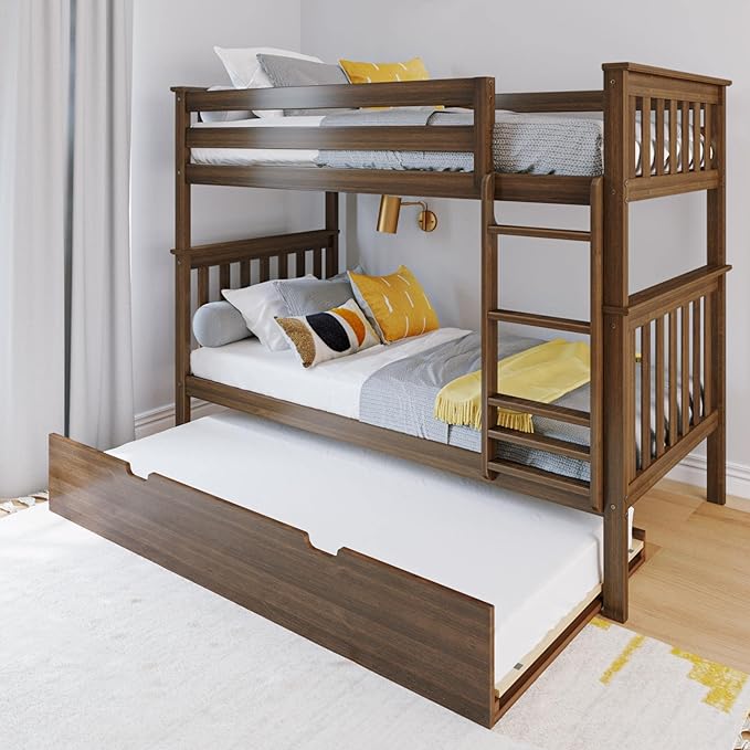Bunk Bed, Twin-Over-Twin Bed Frame For Kids With Trundle