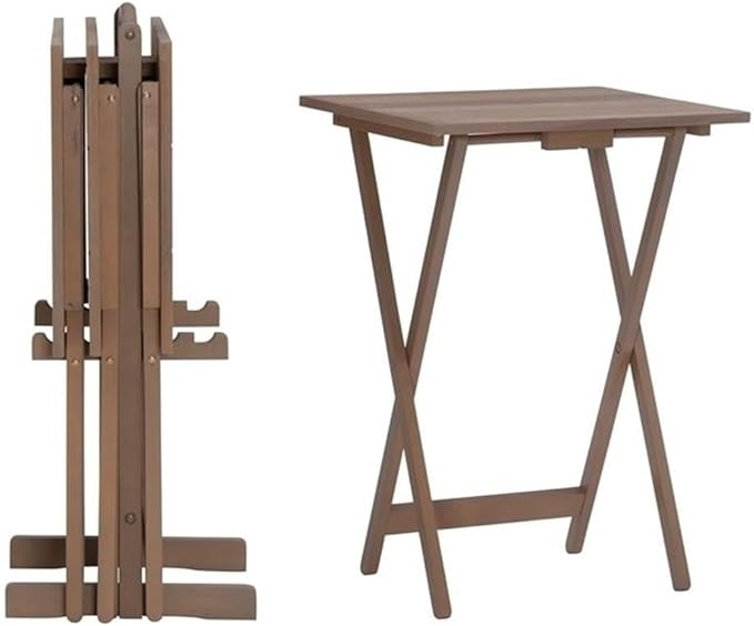 Walnut Finish CompassPrint Folding Snack Table Set – Open Display