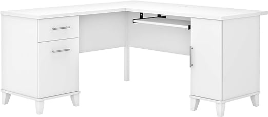 Somerset L Shaped Desk with Storage in Storm Gray Corner