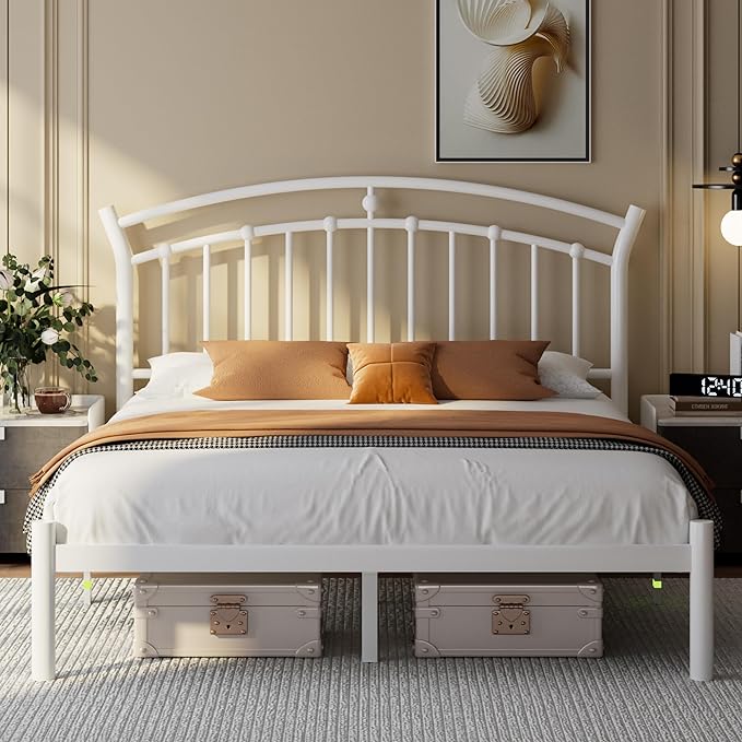 Sunrise Metal Bed – Vintage-Inspired Platform Frame with Underbed Storage