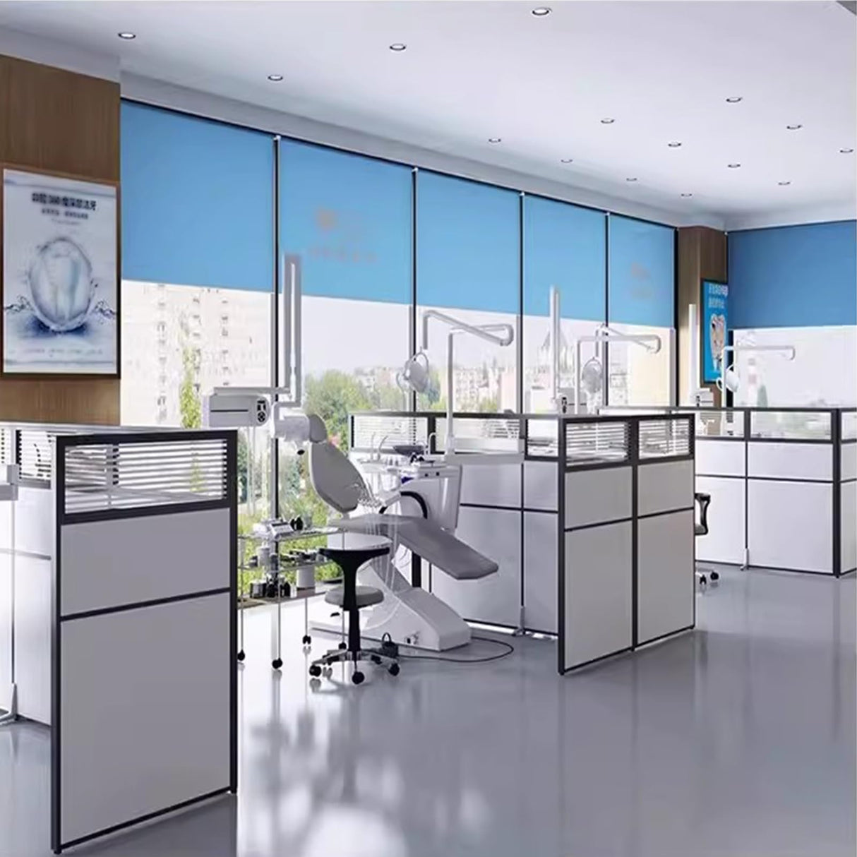 Workstation divider used in a corporate office setting