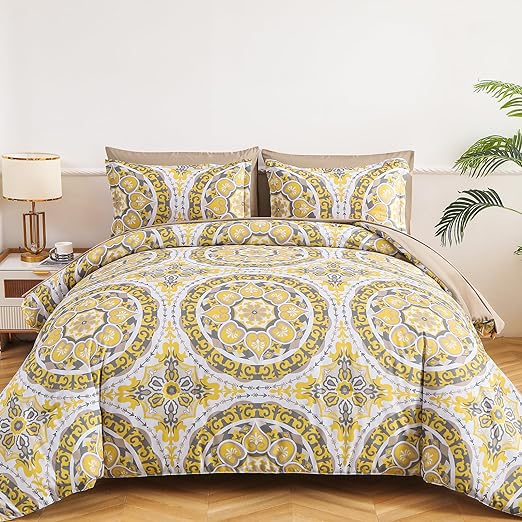 Blue Boho Queen Comforter Set 7 Pieces, Bohemian Bed in a Bag Queen