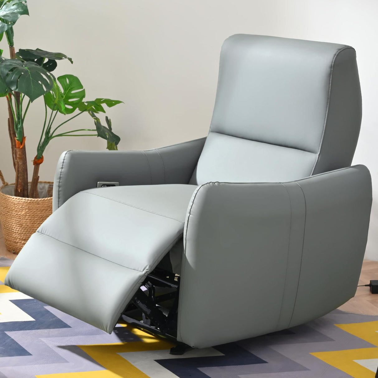 ZeroWall Space-Saving Recliner Chair in Blue Grey Leather – Front View