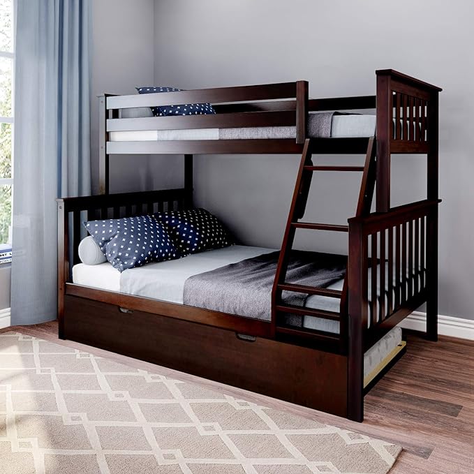 Bunk Bed, Twin-Over-Twin Bed Frame For Kids With Trundle