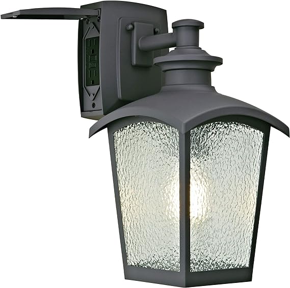 31703 Spence 1-Light Wall Lantern with Glass and Built-in GFCI Outlet