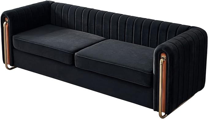 Elegant tufted couch with high arms and sturdy frame