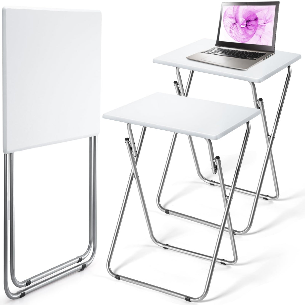 foldable white tv tray table set of 2