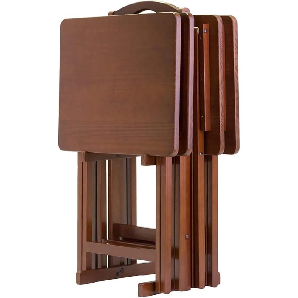 folding walnut snack table set with storage stand