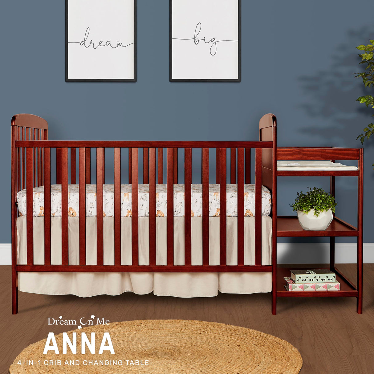 Side view of the full-size crib in Cherry finish.