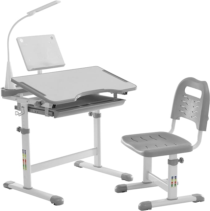 Ergonomic kids desk and chair set with adjustable height and tiltable desktop