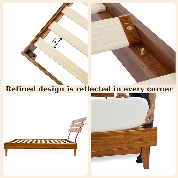 Caden 15 Inch Bed Frame with Adjustable Headboard - Mid Century