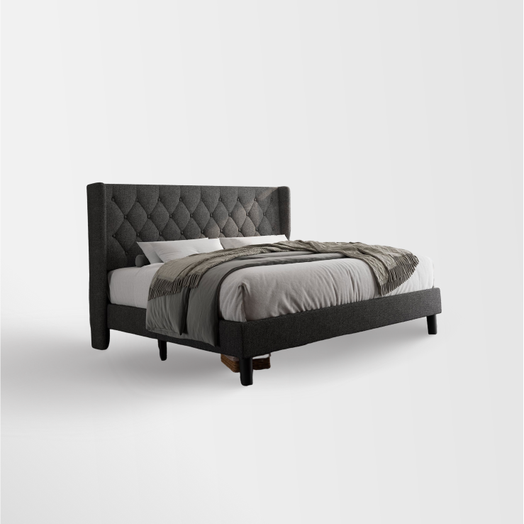 King Size Bed Frame – Upholstered Wingback Platform Bed with Storage