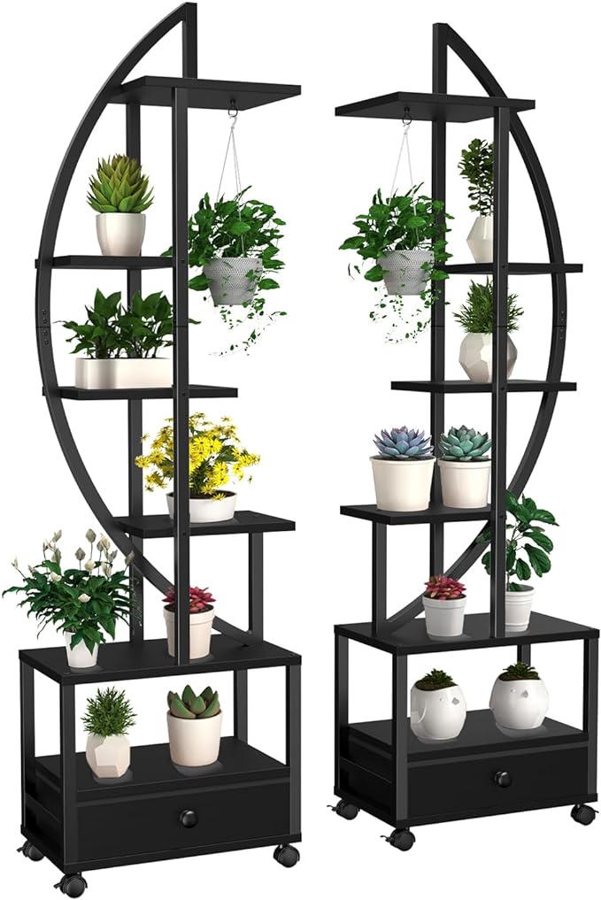 FRIZIONE 6-Tier Rustic Brown Metal Plant Stand – Multi-Layer Rolling Display Shelf