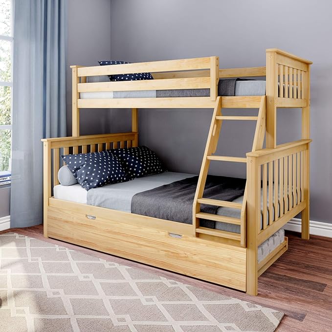 Bunk Bed, Twin-Over-Twin Bed Frame For Kids With Trundle